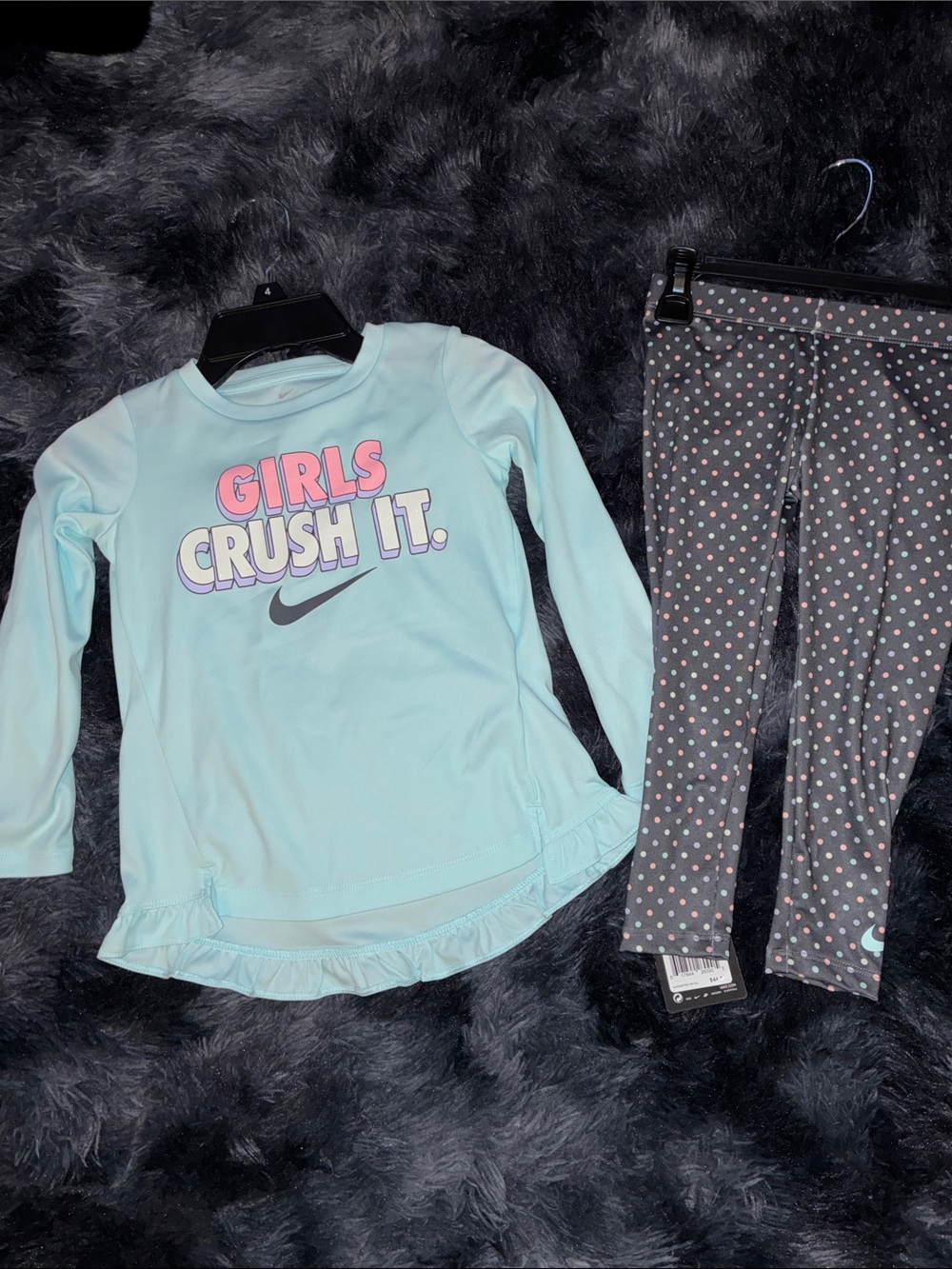 Nike Girls Light Blue Long sleeve + Gray Polka Dot Leggings 2 piece outfit 4T
